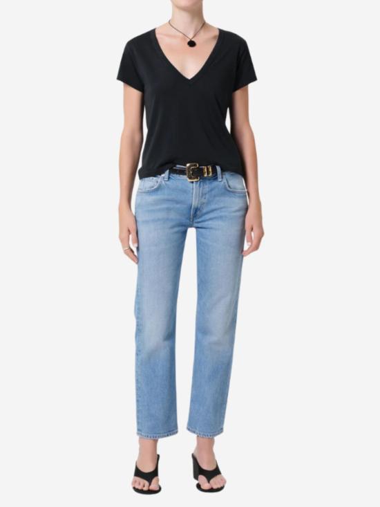  시티즌 오브 휴머니티 반팔 티셔츠 Citizens Of Humanity Hara V넥 티셔츠 워시드 블랙 - CITIZEN OF HUMANITY