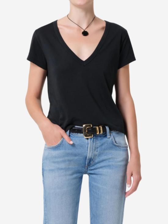 시티즌 오브 휴머니티 반팔 티셔츠 Citizens Of Humanity Hara V넥 티셔츠 워시드 블랙 - CITIZEN OF HUMANITY