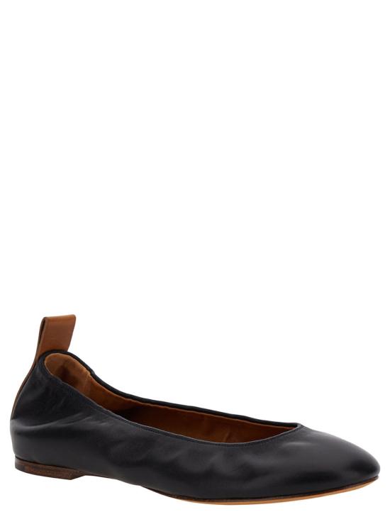 랑방 플랫 슈즈 가죽 발레리나 플랫 블랙 - LANVIN