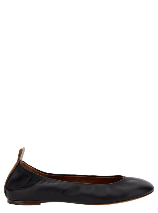  랑방 플랫 슈즈 가죽 발레리나 플랫 블랙