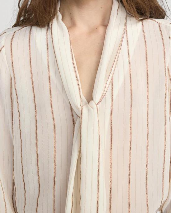  프레임 블라우스 스트라이프 실크 타이  크림 - FRAME