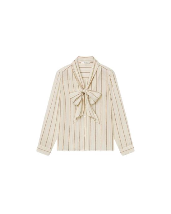  프레임 블라우스 스트라이프 실크 타이  크림