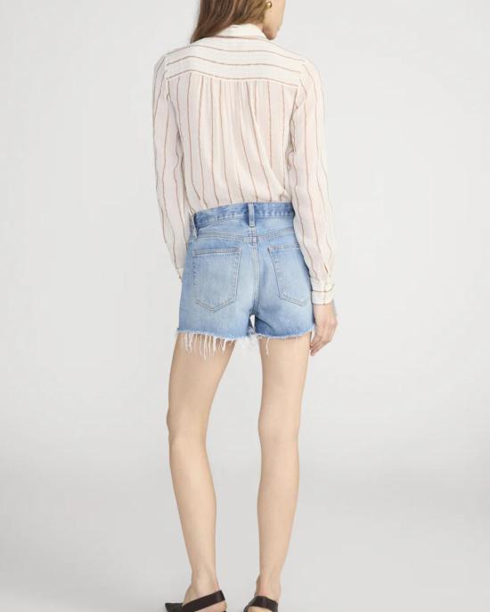  프레임 블라우스 스트라이프 실크 타이  크림 - FRAME