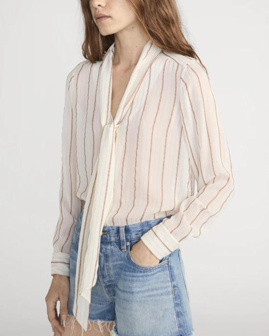  프레임 블라우스 스트라이프 실크 타이  크림 - FRAME