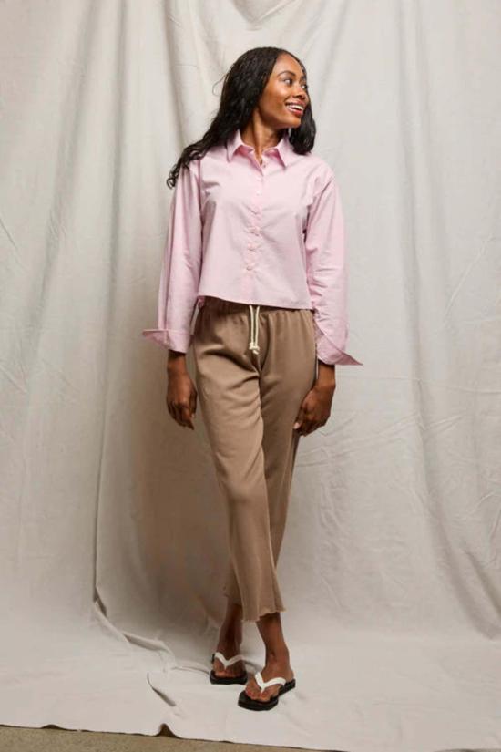  퍼펙트 화이트 티 긴팔 티셔츠 나오미 버튼업  슈가 핑크