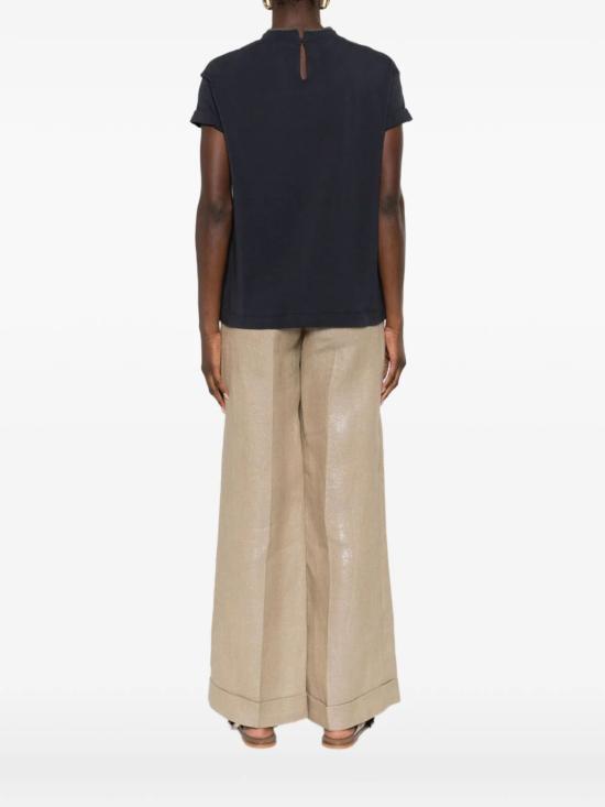 26SS 브루넬로 쿠치넬리 콘트라스트 트림 코튼 티셔츠 M0T18BD200 C4224 Blue - BRUNELLO CUCINELLI