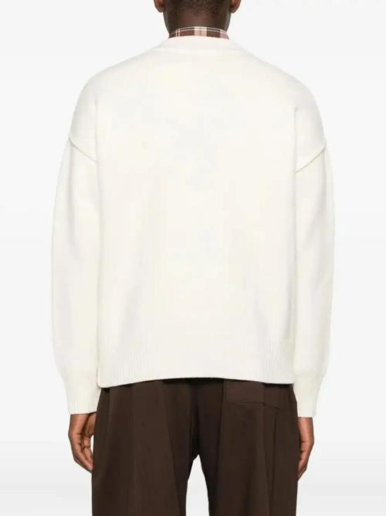 26SS 아미 하트 로고 인타르시아 V넥 가디건 UKC367018 154 White - AMI