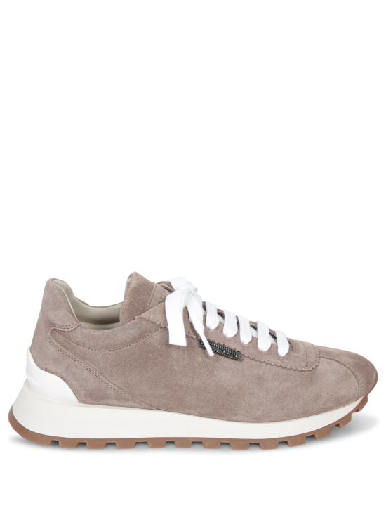 26FW 브루넬로 쿠치넬리 샤이니 탭 디테일 스웨이드 러닝 스니커즈 MZSFG2110 C2659 Brown