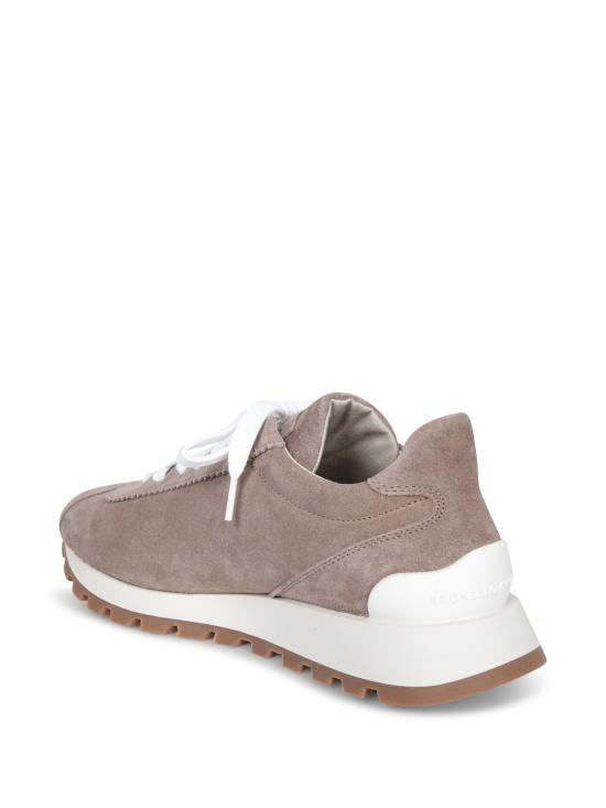 26FW 브루넬로 쿠치넬리 샤이니 탭 디테일 스웨이드 러닝 스니커즈 MZSFG2110 C2659 Brown - BRUNELLO CUCINELLI