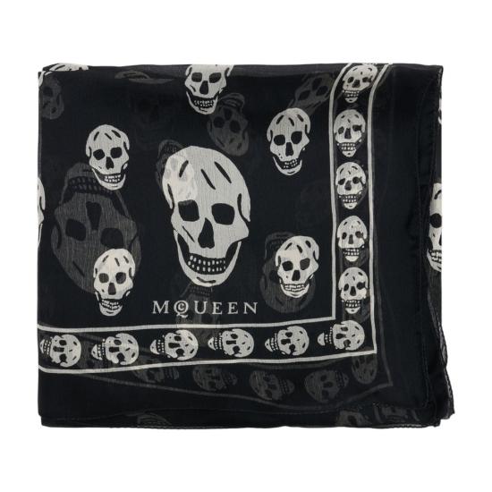 26SS 알렉산더 맥퀸 클래식 실크 블렌드 스컬 스카프 8078893052Q1078 black