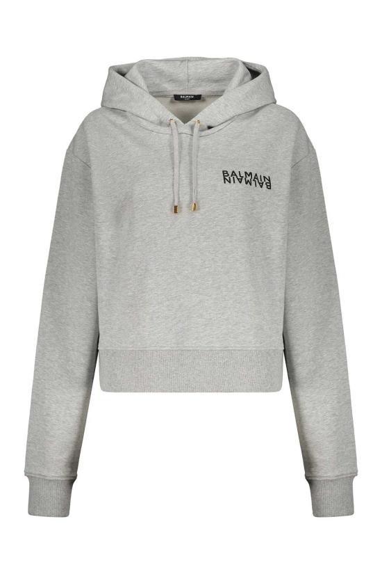  발망 스웨터 로고 후드티 그레이