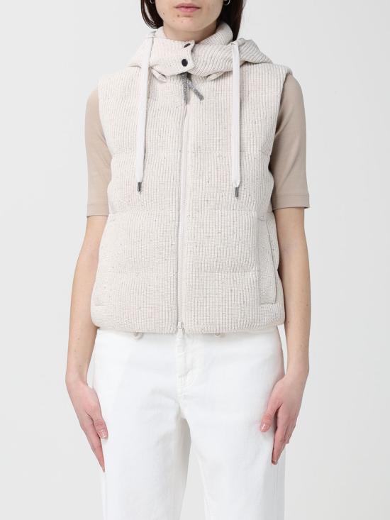 26SS 브루넬로 쿠치넬리 대즐링 코튼 잉글리시 립 니트 다운 베스트 M0DVT2142 CTK25 Beige