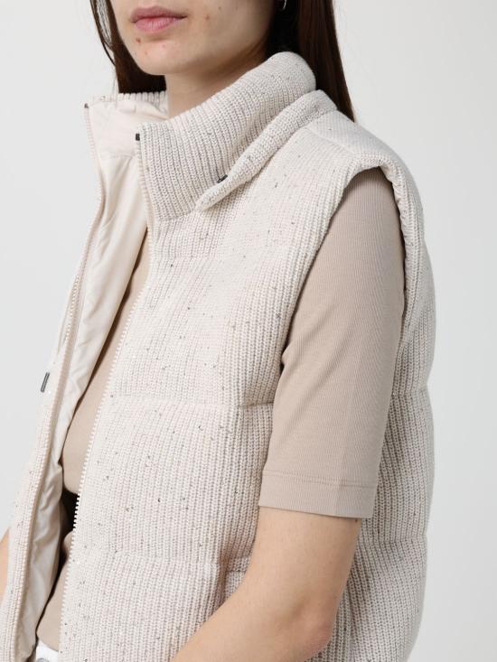 26SS 브루넬로 쿠치넬리 대즐링 코튼 잉글리시 립 니트 다운 베스트 M0DVT2142 CTK25 Beige - BRUNELLO CUCINELLI