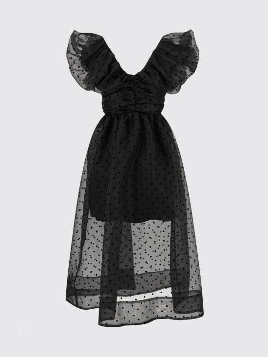 26SS 가니 프린티드 텍스쳐 오간다 롱 러치드 드레스 A1030107 099 Black - GANNI