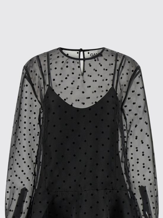 26SS 가니 오간자 서클 칼라 폴카 도트 미니 드레스 A1030179 099 Black - GANNI