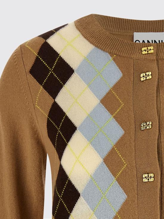 26SS 가니 아가일 프린트 가디건 A1070055 02Q Beige - GANNI