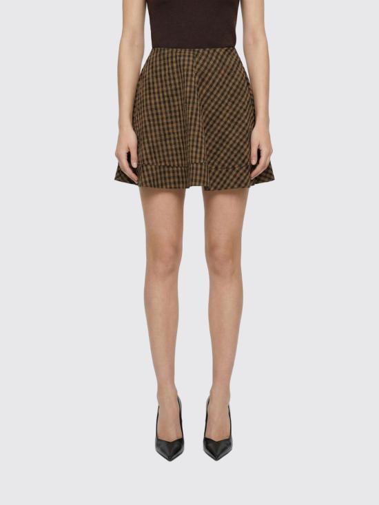 26SS 가니 크링클 체크 미니 서클 숏 스커트 A1090074 925 Brown