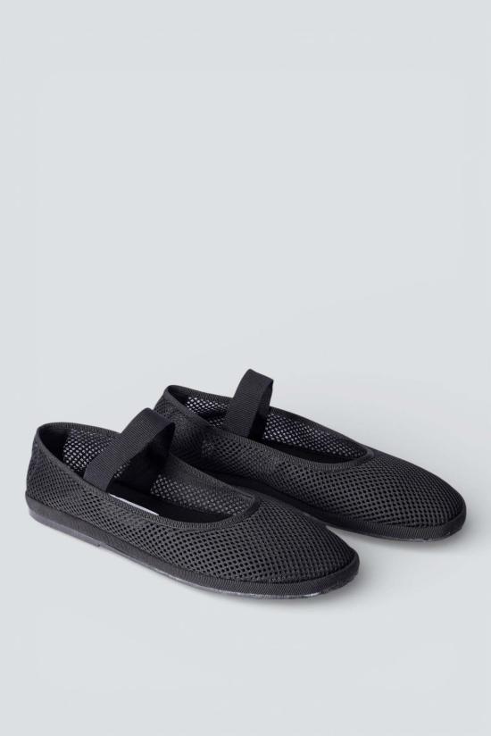  드로게리아 크리벨리니 플랫 슈즈 블랙 메시 허니콤 발레 라운드 엘라스틱 플랫 - DROGHERIA CRIVELLINI