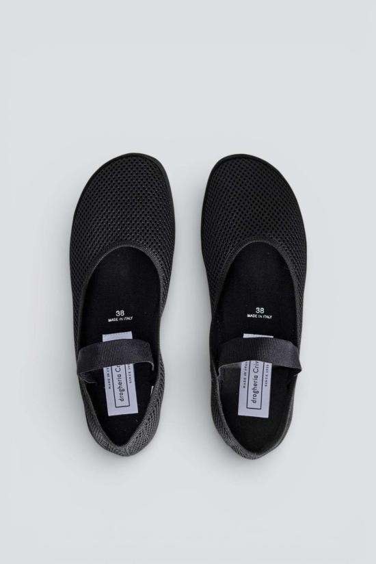  드로게리아 크리벨리니 플랫 슈즈 블랙 메시 허니콤 발레 라운드 엘라스틱 플랫 - DROGHERIA CRIVELLINI