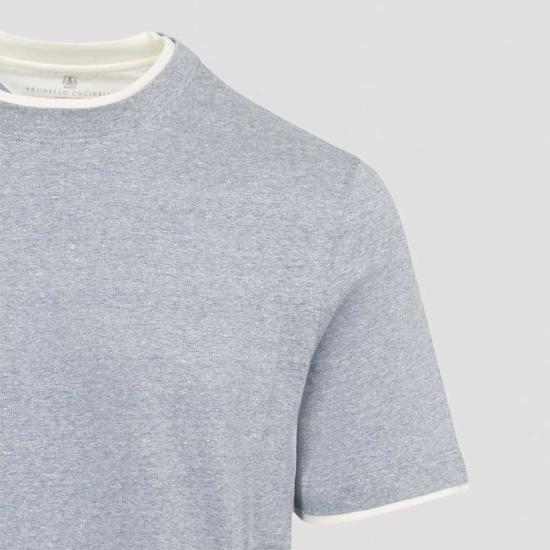  브루넬로 쿠치넬리 반팔 티셔츠 Brunello Cucinelli 바이컬러 티셔츠 Carta Da Zucchero - BRUNELLO CUCINELLI