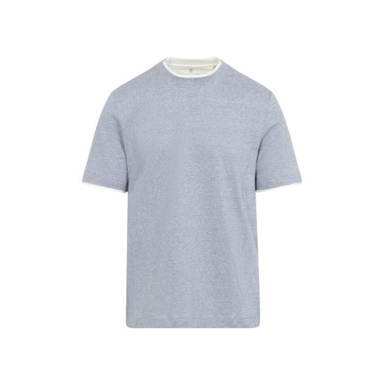  브루넬로 쿠치넬리 반팔 티셔츠 Brunello Cucinelli 바이컬러 티셔츠 Carta Da Zucchero - BRUNELLO CUCINELLI