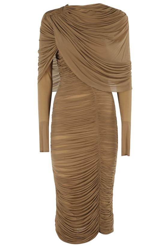 25FW 마그다뷰트림 미디 원피스 328725 097 Brown