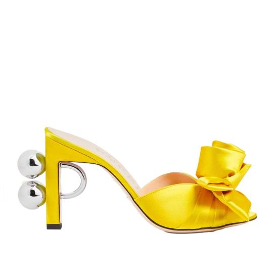  구찌 뮬/슬리퍼 샤와나 장식 새틴 뮬 옐로우