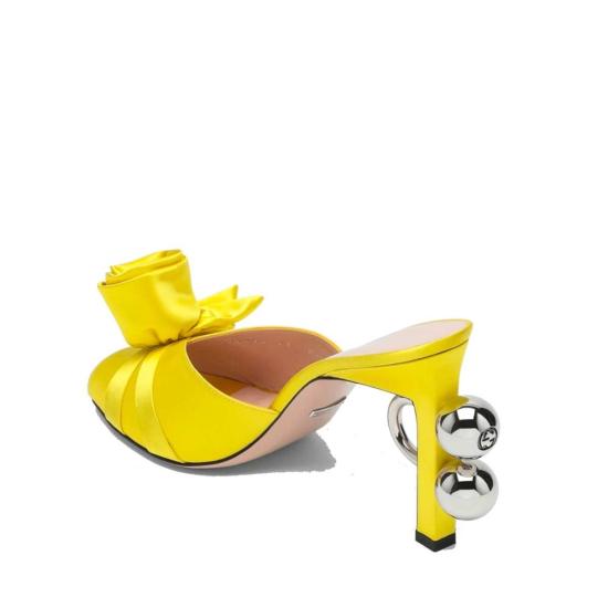  구찌 뮬/슬리퍼 샤와나 장식 새틴 뮬 옐로우 - GUCCI