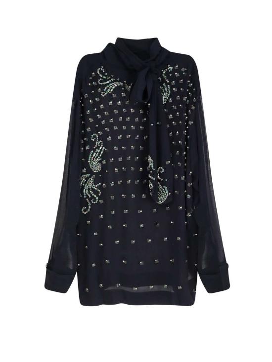  드리스 반 노튼 블라우스 Dries Van Noten 비스코스 셔츠 위드 라인스톤 셔츠 블루