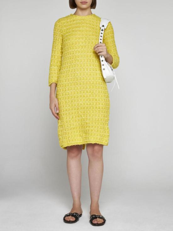  발렌시아가 미디 원피스 울블렌드 부클 드레스 옐로우 - BALENCIAGA