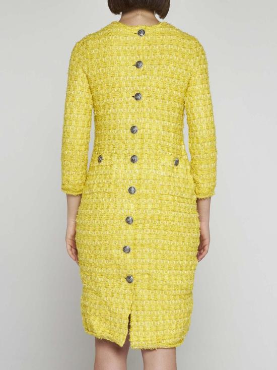  발렌시아가 미디 원피스 울블렌드 부클 드레스 옐로우 - BALENCIAGA