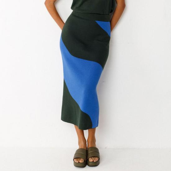  에스케이에프케이 미디 스커트 Skfk 노엘리아 스커트 블루