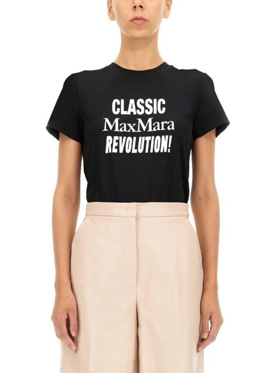  막스마라 반팔 티셔츠 막스 마라 로고 프린트 크루넥 티셔츠 블랙