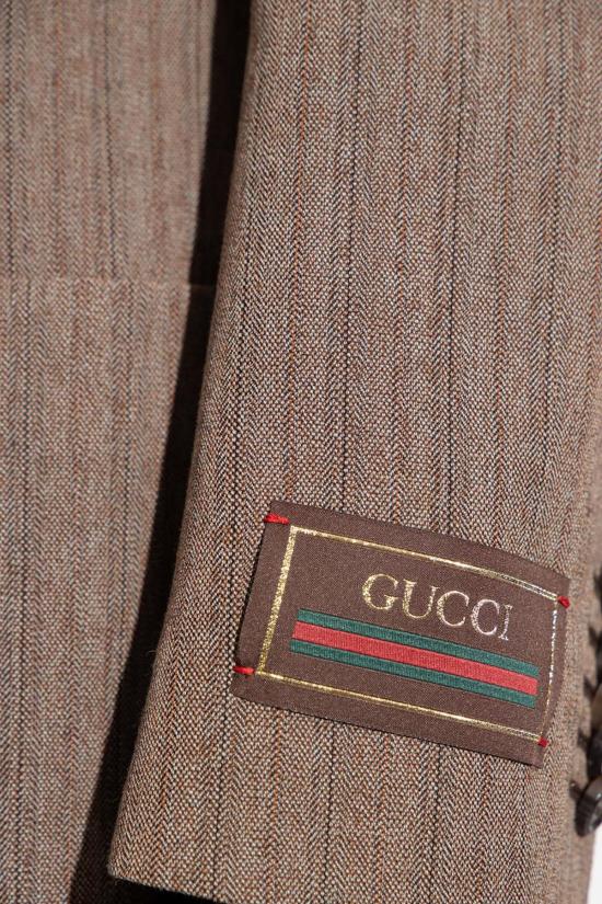 구찌 수트 자켓 울 블레이저 브라운 - GUCCI