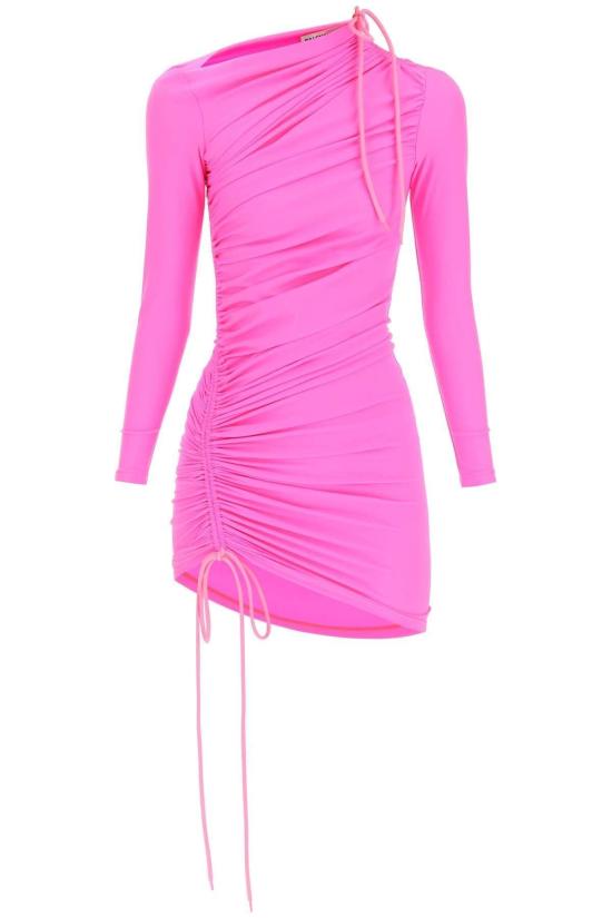  발렌시아가 숏 원피스 플루오 핑크 스트레치 나일론 미니 드레스 핑크 - BALENCIAGA