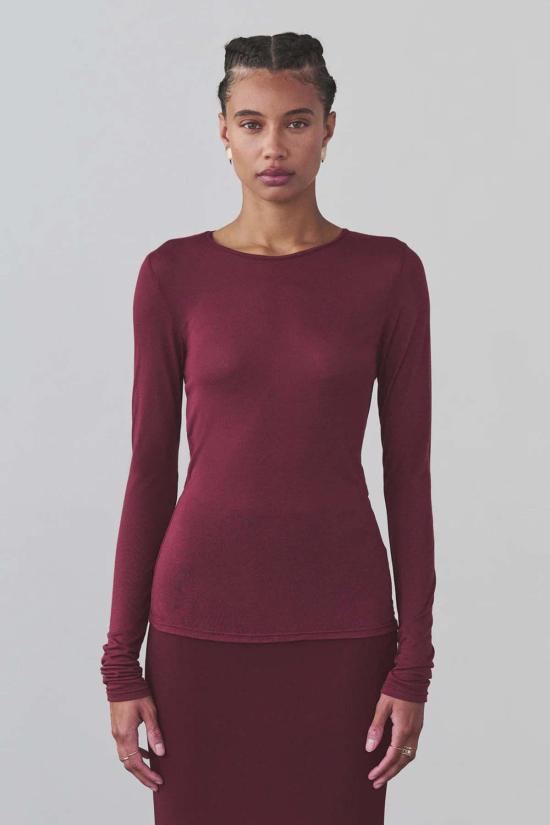  아르테미스 디시에로 블라우스 다샤 Ls 살짝 비치는 탑 버건디