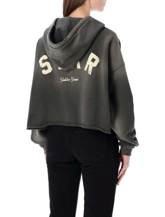  골든구스 스웨터 골든 구스 스타 크롭 후드티 차콜 색상 - GOLDEN GOOSE
