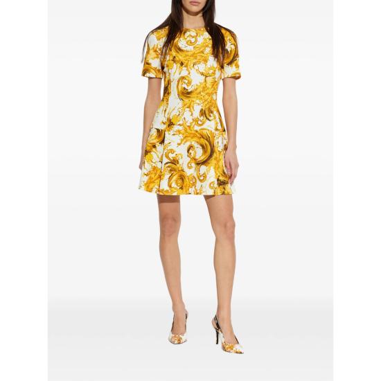 26SS 베르사체 미디 원피스 80HAO918 NS756 G03 WHITE YELLOW - VERSACE