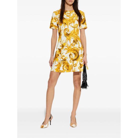 26SS 베르사체 미디 원피스 80HAO918 NS756 G03 WHITE YELLOW - VERSACE