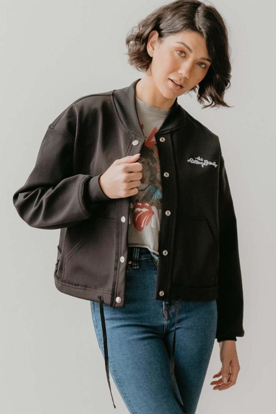  피플 오브 레이저 자켓 People Of Leisure 롤링 스톤즈 바시티 재킷 블랙 - PEOPLE OF LAISURE