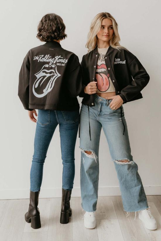  피플 오브 레이저 자켓 People Of Leisure 롤링 스톤즈 바시티 재킷 블랙 - PEOPLE OF LAISURE