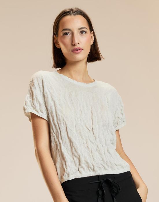  신시아 로리 반팔 티셔츠 신시아 로울리 파치먼트 니트 티셔츠 화이트 - CYNTHIA ROWLEY