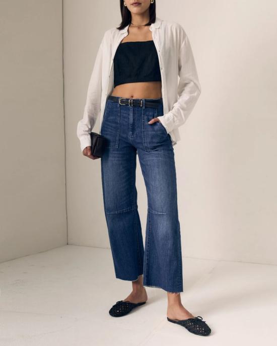  르장 데님 팬츠 Le Jean 유틸리티 소프트 배럴 진 - LE JEAN