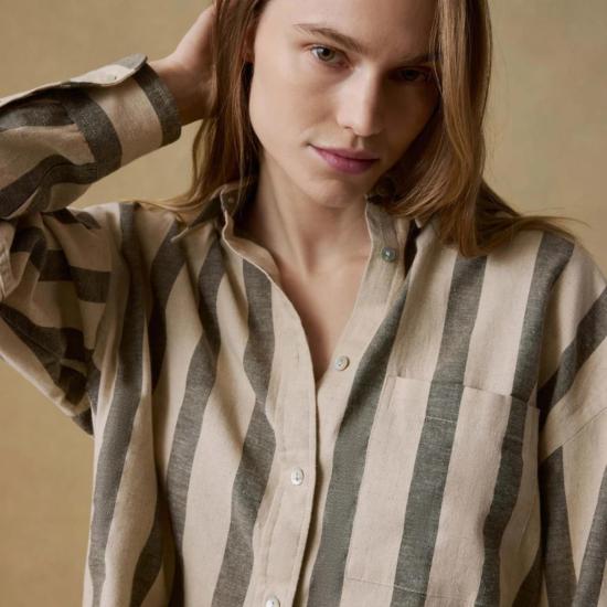  Faherty 셔츠 파헤티 코튼 린넨 릴렉스드 셔츠 파인 스트라이프 - FAHERTY