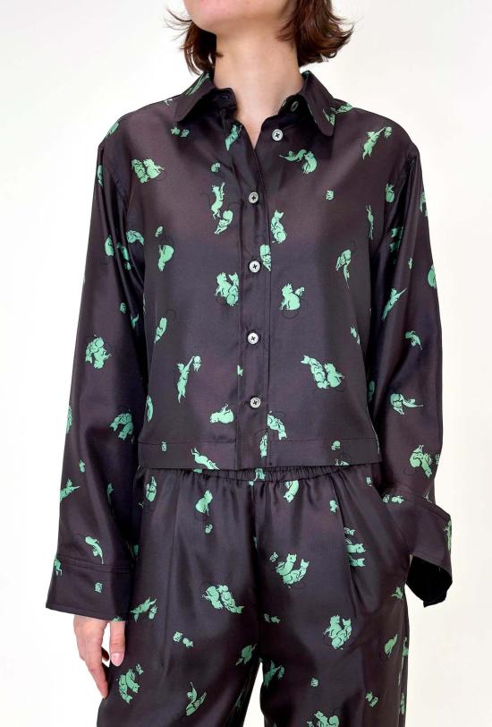  오디 블라우스 고양이 쥐 셔츠