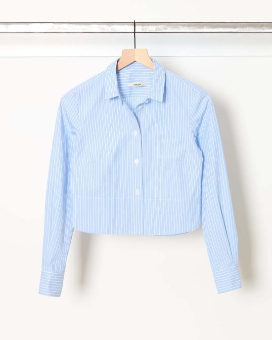  오디 셔츠 핀스트라이프 셔츠 에어 블루