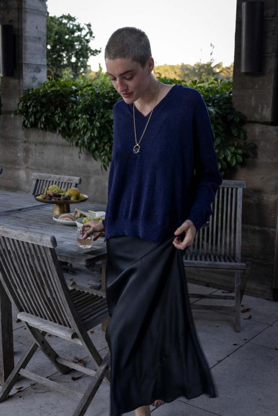  Erica Tanov 롱 스커트 툴라 실크 샤르뫼즈