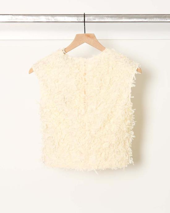  오디 민소매 티셔츠 텍스처드 셔츠 크림 탑 - ODEEH