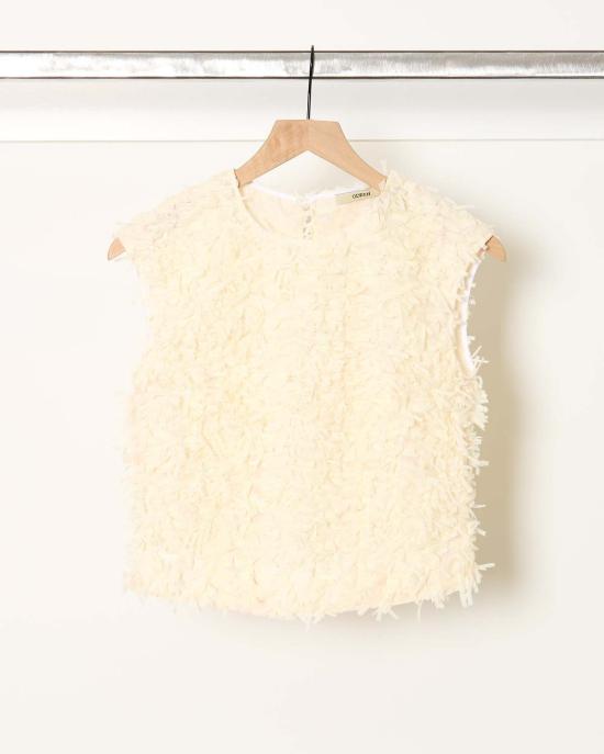  오디 민소매 티셔츠 텍스처드 셔츠 크림 탑