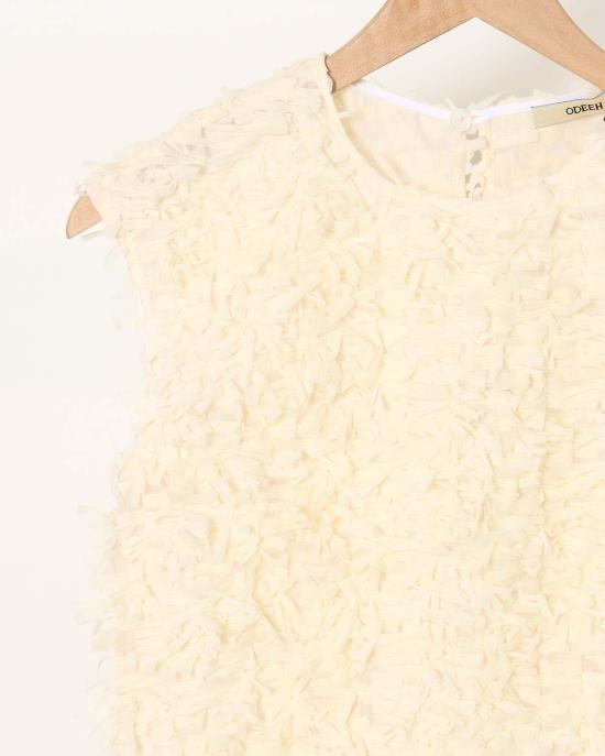  오디 민소매 티셔츠 텍스처드 셔츠 크림 탑 - ODEEH